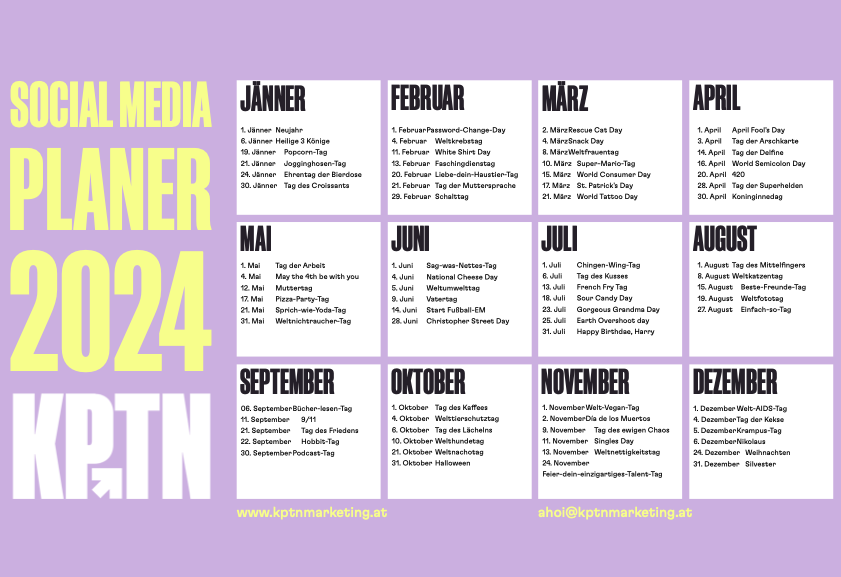 Social Media Kalender 2024 KPTN Marketing